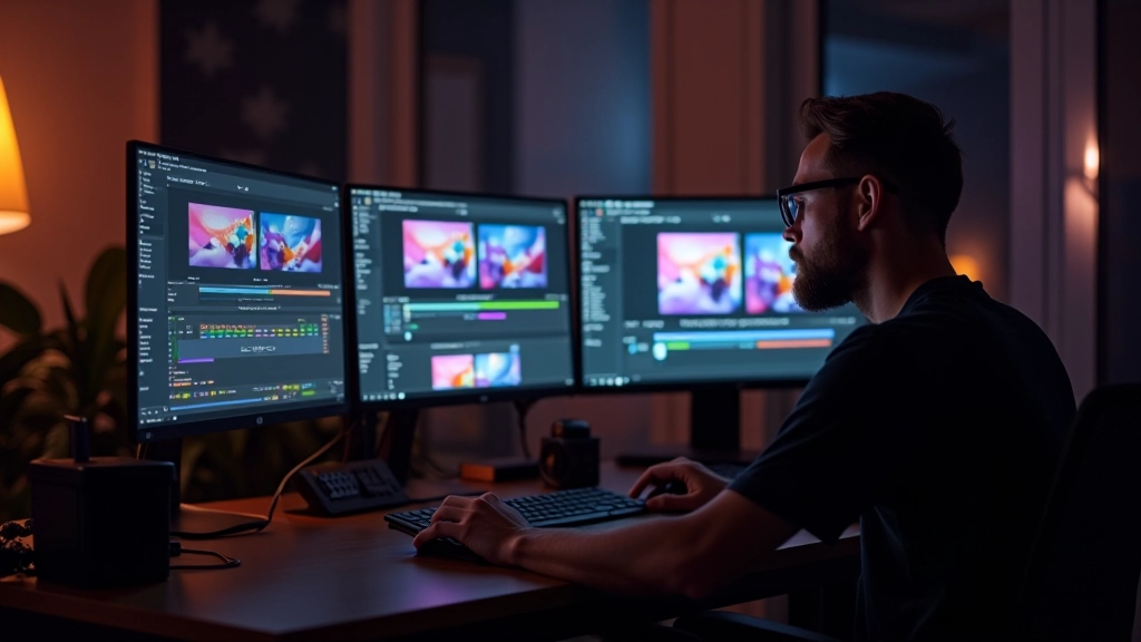 Estúdio criativo com designer de motion design trabalhando em computador