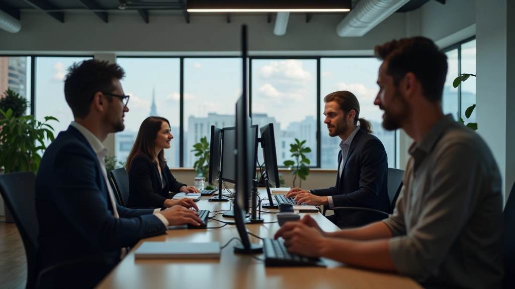 Equipe de profissionais de motion design em ambiente de estúdio criativo moderno